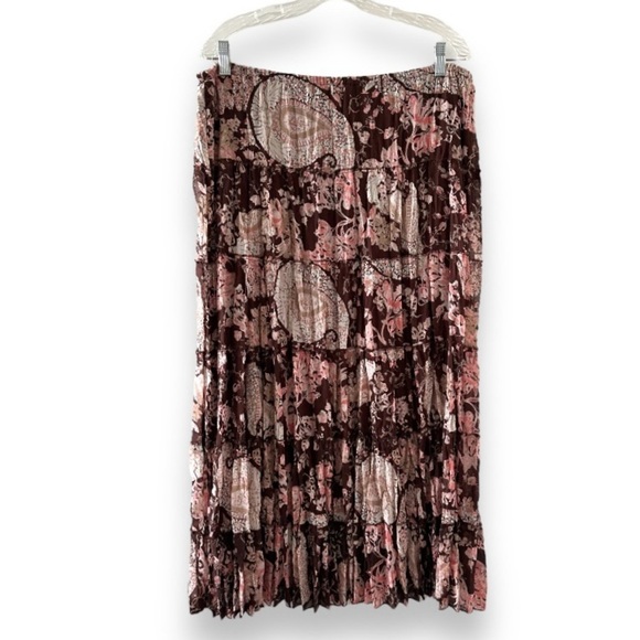 Y2K‎ Emma James Brown Paisley Floral Pleated Tiered Midi Skirt Women’s Size 14 - Picture 2 of 15